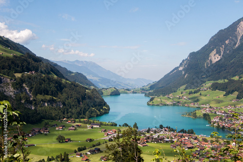 Summertime view over Lake Lungern in Obwalden Canton in Central Switzerland