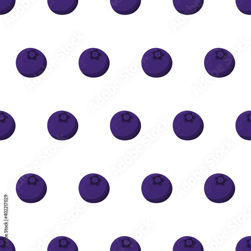 Blueberry seamless pattern on white backdrop. Autumn forest nature. Vector fruits graphic background.