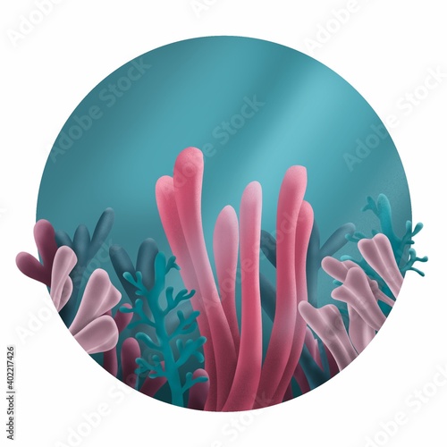 Abstract illustration of coral reefs in pink and blue photo