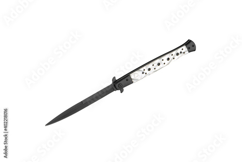 Bilde på lerret Switchblade pocket knife isolated on white back