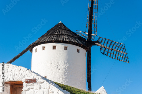 Ancient grain windmill in Campo de Criptana. Ciudad Real, Spain