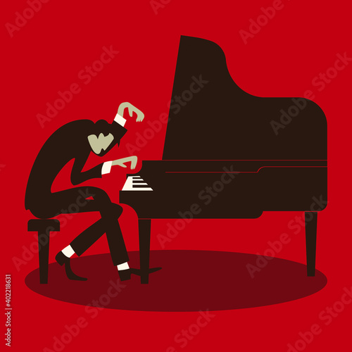Artist raising playing hand over piano