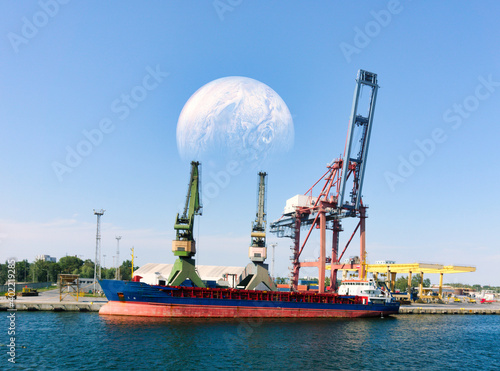  little barge ship in gdansk harbour