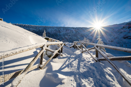 Fototapeta Naklejka Na Ścianę i Meble -  beautiful winter landscape in sunny day in Karkonosze mountains in Poland