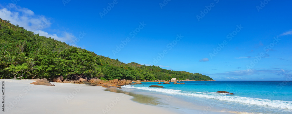 tropical beach at anse lazio, on praslin, seychelles