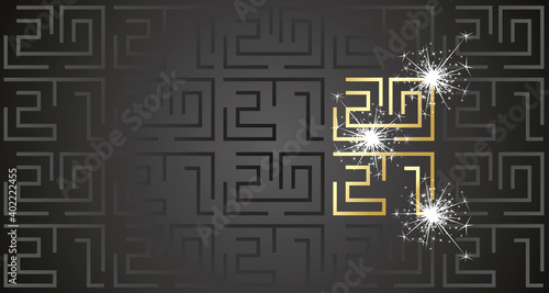 Fotografie Happy New Year 2021 golden white cyberspace high tech typography greek mystic me