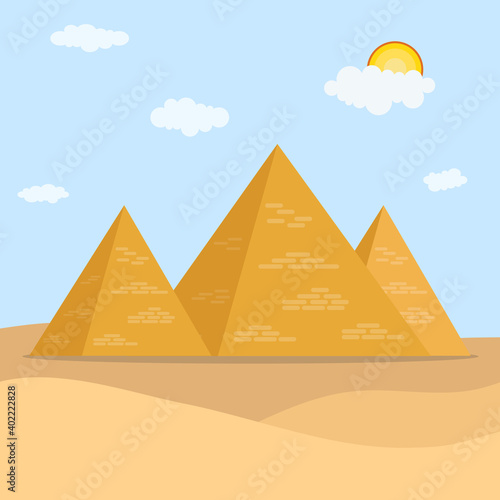Pyramids in the desert. Vector illustration.