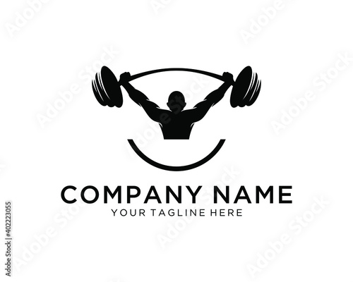 Weightlifting. Weight lifter with big barbell, isolated vector silhouette. Strong man