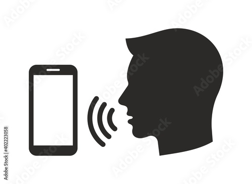 Voice control mobile phone icon. Voice message. Voice recognition. Voice command. Vector icon isolated on white background.