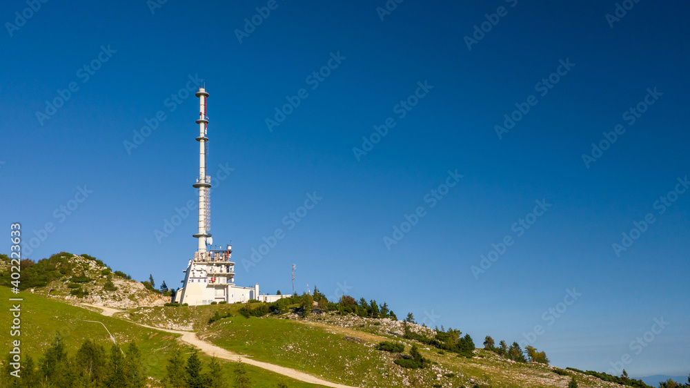 Mountaintop of Zvoh and Krvavec with telecommunication tower, Slovenia
