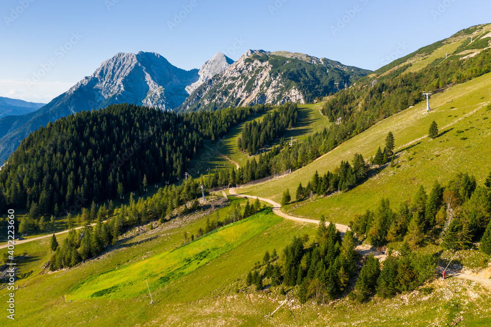 Mountaintop of Zvoh and Krvavec landscape wiev of beautiful nature.
