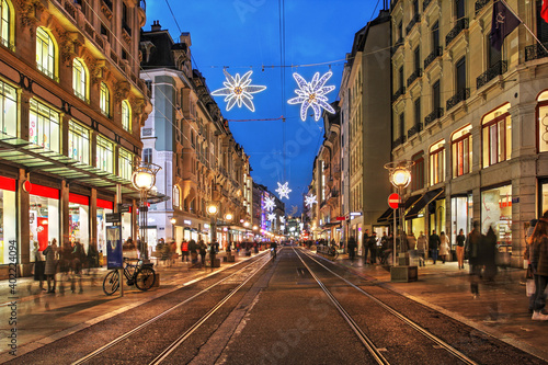 Street scene in Geneva along the central Rue de la Croix d'Or, Switzerland