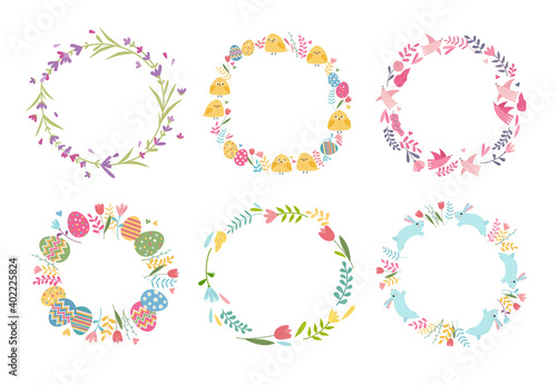Set of colorful floral frames round frames. Easter design for greeting cards