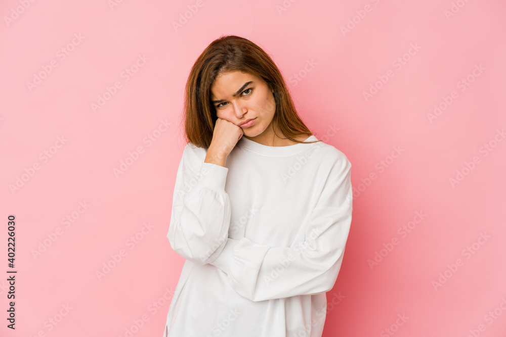 Young skinny caucasian teenager girl who feels sad and pensive, looking at copy space. Young skinny caucasian teenager girl who feels sad and pensive, looking at copy space.