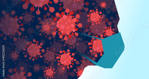 Vector of a head silhouette wearing facial mask made of Coronavirus pathogen