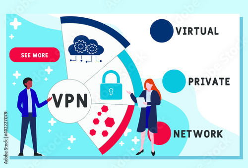 Vector website design template . VPN - virtual private network acronym. business concept background. illustration for website banner, marketing materials, business presentation, online advertising. 