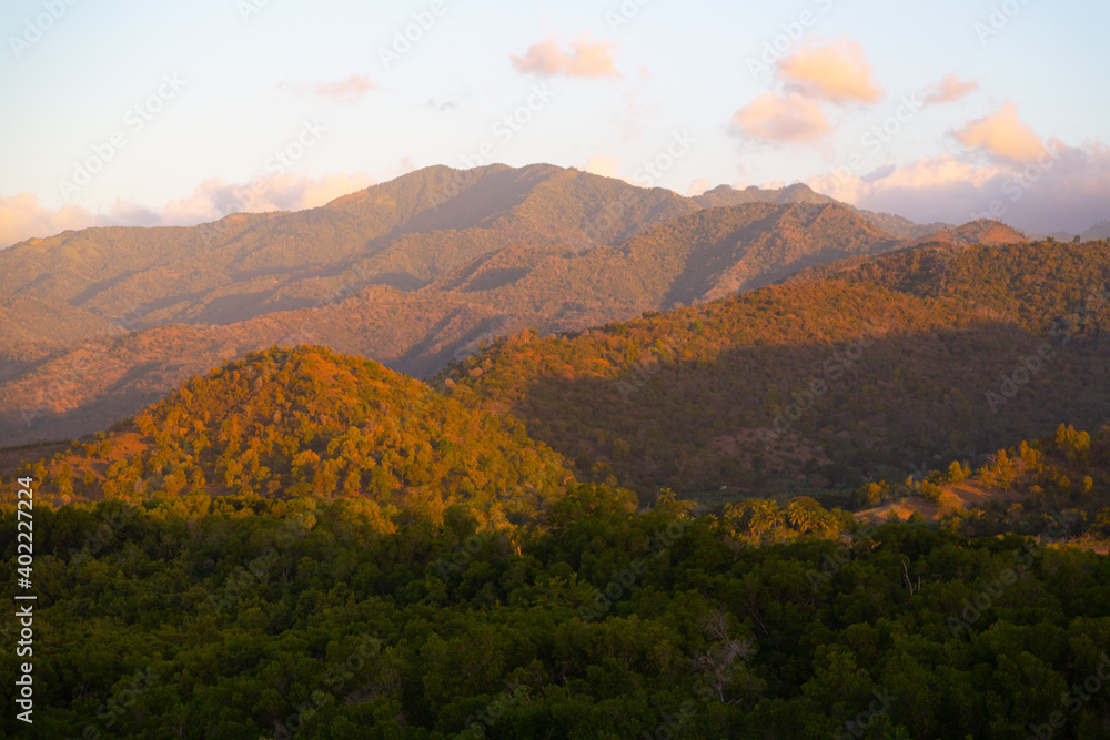 mountain range at sunset in Chivirico, Cuba