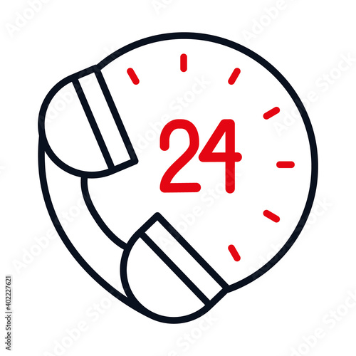 phone and clock, 24 hours symbol, half line half color style