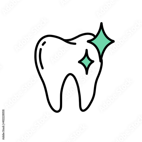 teeth whitening doodle icon, vector color line illustration