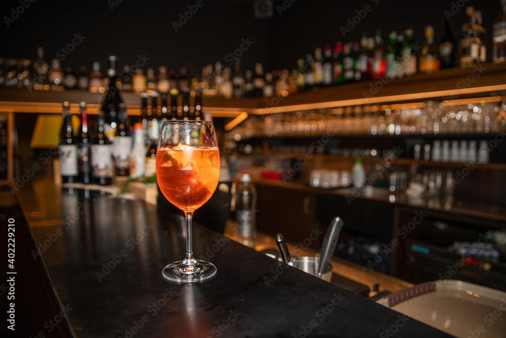 Italian cocktail drink on bar counter in a pub or restaurant