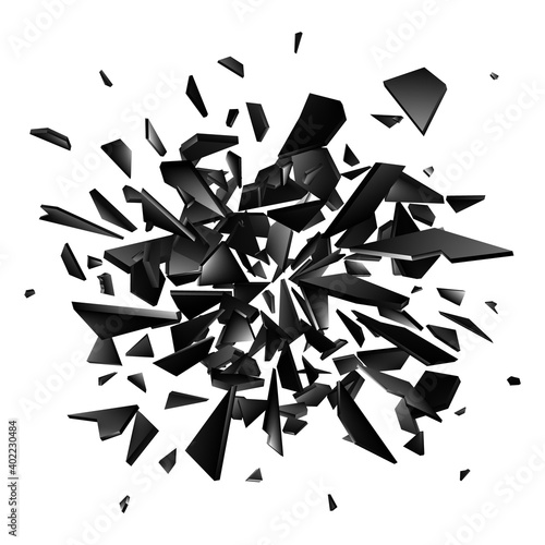 Shards of broken glass on white background. Abstract explosion. Vector background photo