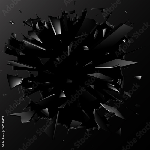 Shards of broken glass. Abstract explosion. Vector background