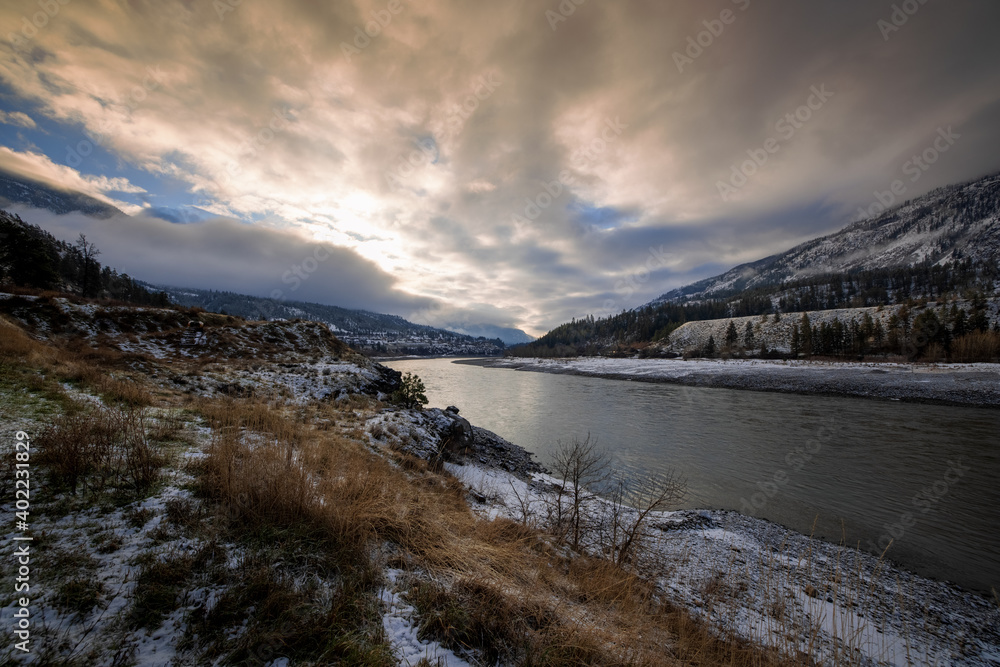 Snow covered canyon along Fraser River