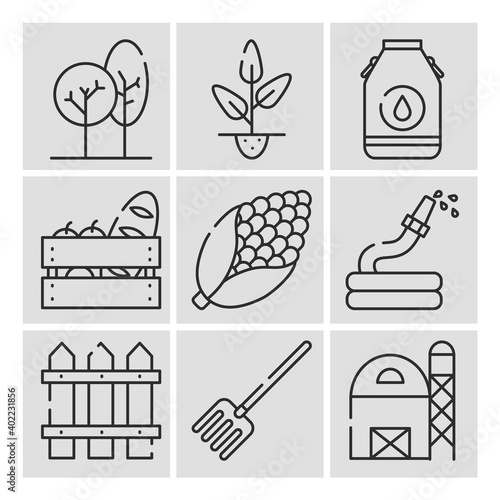 cob and farm icon set, Half line style
