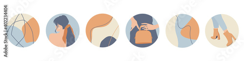 Instagram Fashion Highlight Icon Set. Cover Icons for Saved Stories. Fashion Icons Vector Illustration On White Background 
