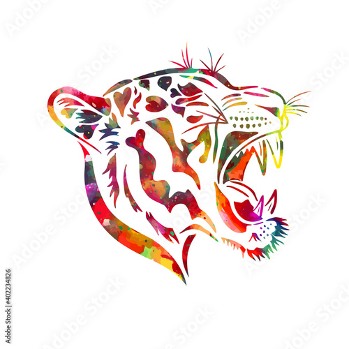 Fototapeta Naklejka Na Ścianę i Meble -  Tiger multicolored profile. Graphic head. Symbol of 2022. Vector illustration