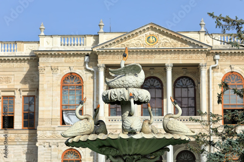 Dolmabahce Palace of 19th century. View of the sculptural fountain in front of the Selamlik. Besiktas district, city of Istanbul, Turkey. photo