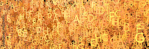 Abstract background from a variety of colored letters. Geometric structure. 3D visualization