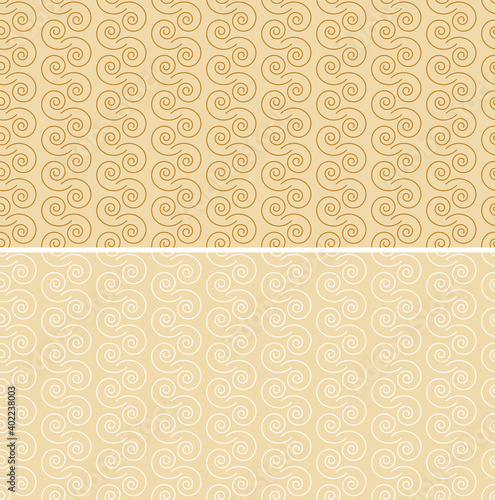 Two vector illustrations of repeat seamless pattern of curls
