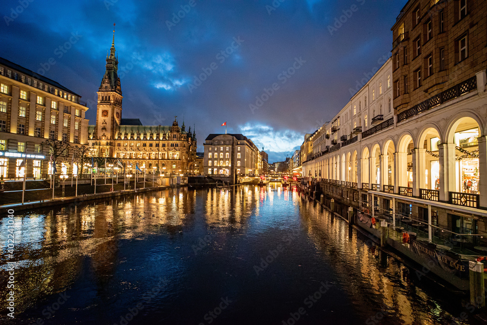 Amazing City Center of Hamburg at night - travel photography