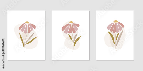 Daisy wildflower flat vector illustration set. Marguerite silhouette isolated white background. Scandinavian style. Chamomile contemporary botanical print, modern design element, home decor poster © Alena Koval