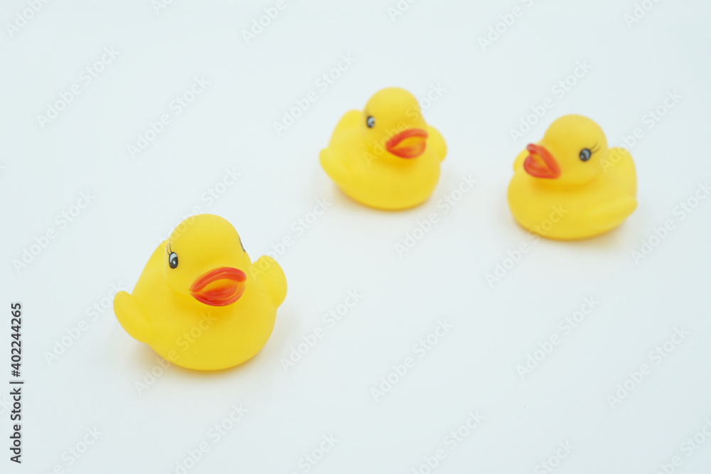 Three yellow ducklings on a white background Three yellow ducklings on a white background