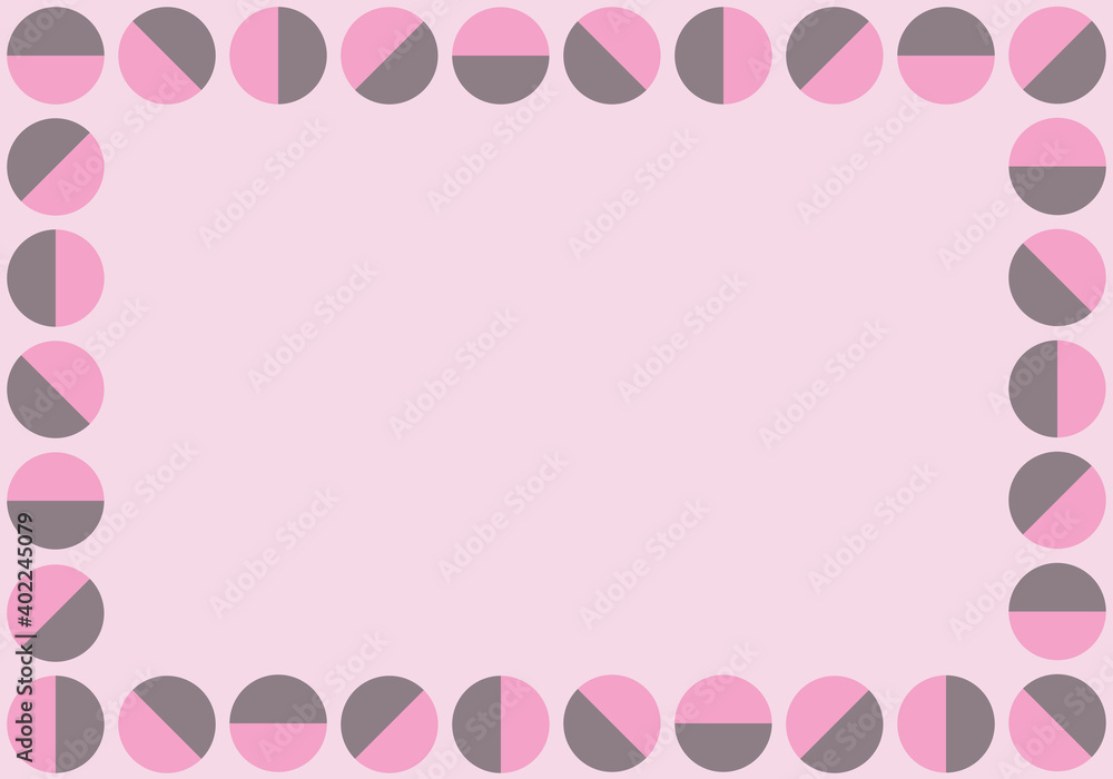 Repetition pattern of pink and grey circle with soft pink background