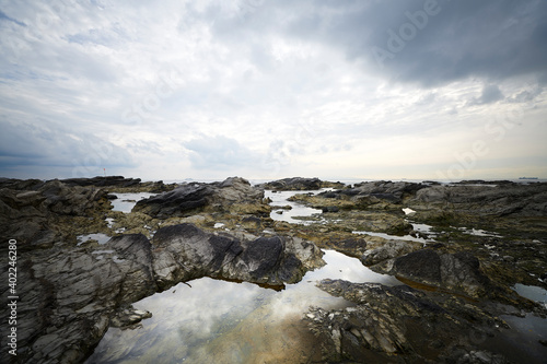 岩礁 薄暮 海景