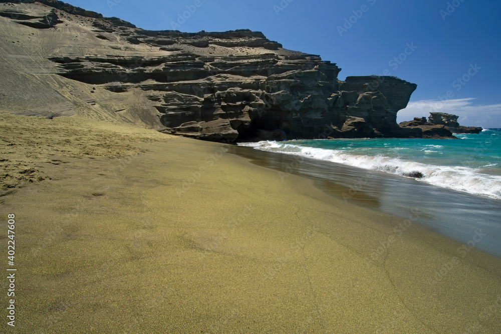 Green sand beach. Big Island Hawaii 