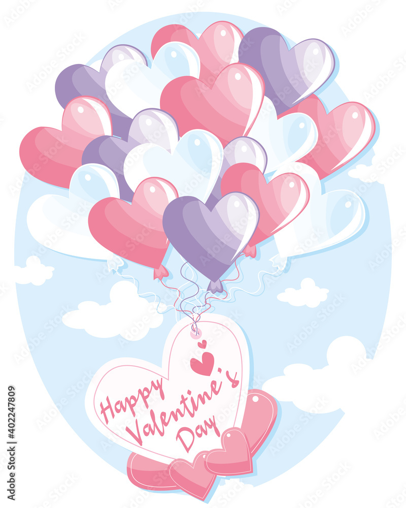 Love Valentine's hearts. Valentine's Day card with balloons. The concept of Valentine Day.