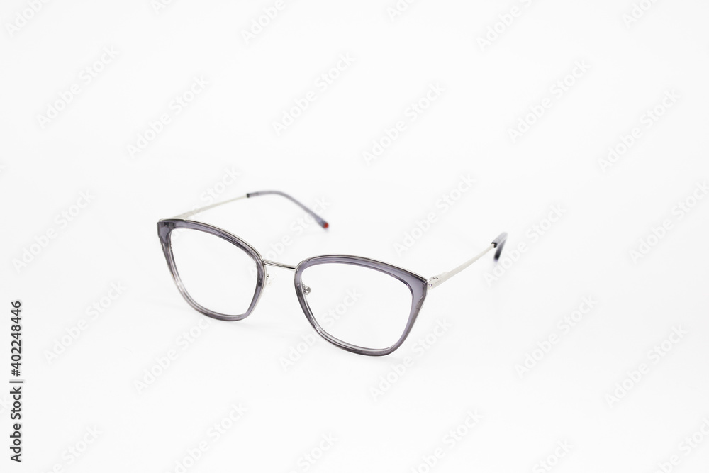 Optic glasses white background gray frame Optic glasses white background gray frame