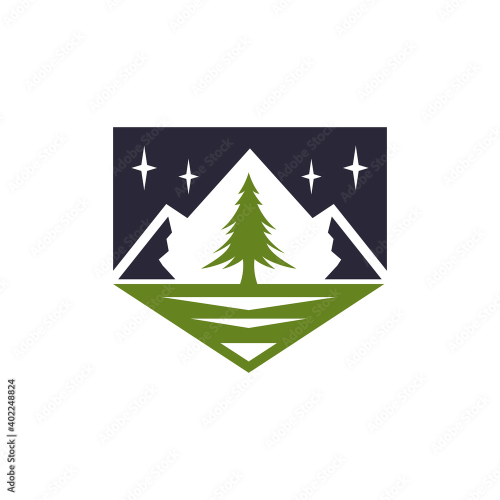 Obraz premium Night mountain pine, emblem badge logo template