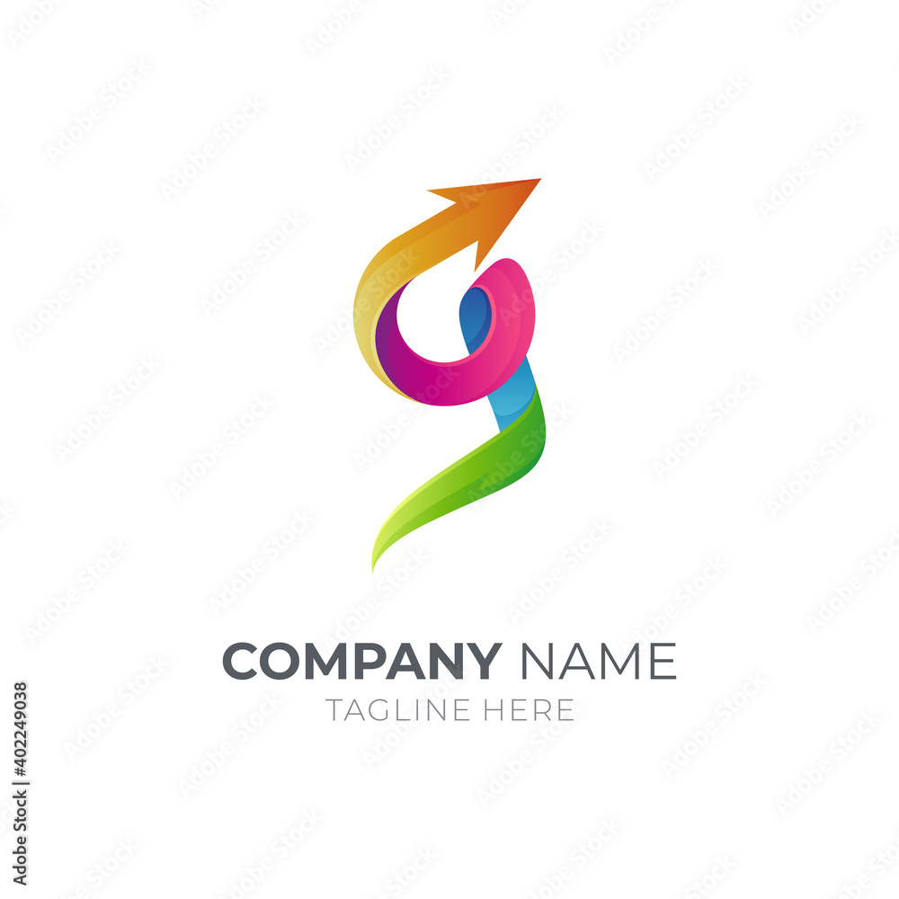 Obraz premium Initial letter g logo with arrow. Modern g business logo template with 3d gradient colorful style
