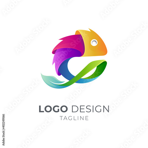 Colorful chameleon logo with leaf shape. Modern lizard gecko 3d gradient vibrant color