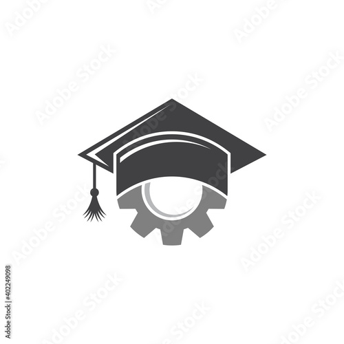 Industrial engineering education logo. Toga hat with gear logo concept. Modern educational school/university logo template