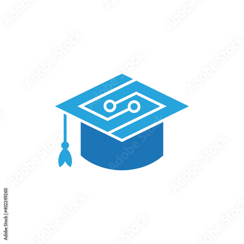 Technology university. Toga hat with letter S and electronic circuit logo concept. Online school logo design. Digital education icon vector