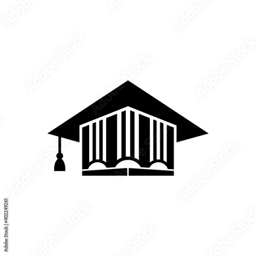 Toga hat with pillar logo concept. School university building logo template. Graduation cap educational logo design