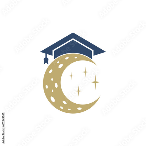 Moon, star and toga hat/graduation cap logo concept. Night school logo. Educational logo design