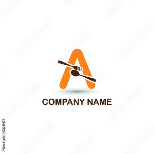 Initial letter A with spoon and fork for restaurant, catering, canteen, kitchen, cook logo design vector concept