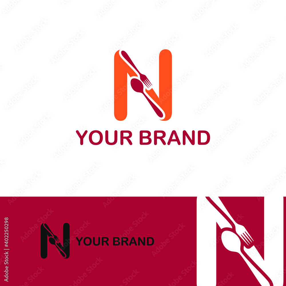 Initial letter N with spoon and fork for restaurant, catering, canteen, kitchen, cook logo design vector concept Initial letter N with spoon and fork for restaurant, catering, canteen, kitchen, cook logo design vector concept
